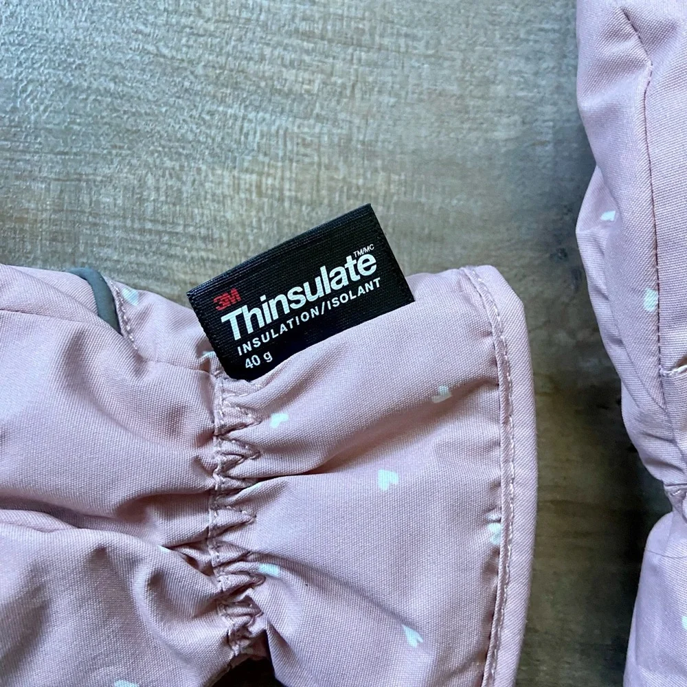 H&M Water-repellent Ski Mittens in Pink Hearts
